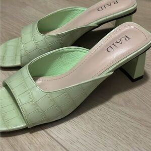 ASOS Light Green Croc-Embossed Block Heel Mules